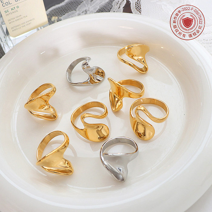 Simple Trendy Golden Silvery Irregular Geometric Titanium Ring