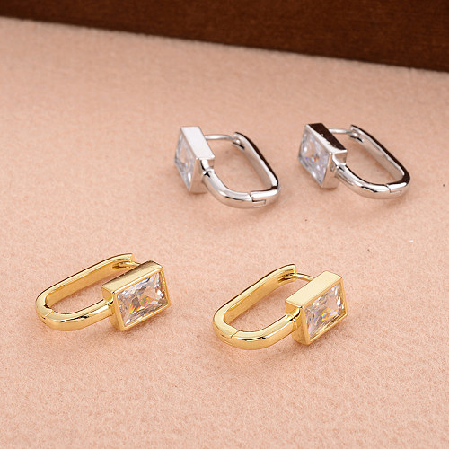 1 Pair Simple Style Square Plating Inlay Copper Zircon 14K Gold Plated Ear Studs