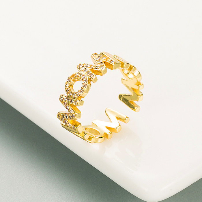 Korean Letter Flower Opening Adjustable Copper Inlaid Zircon Ring