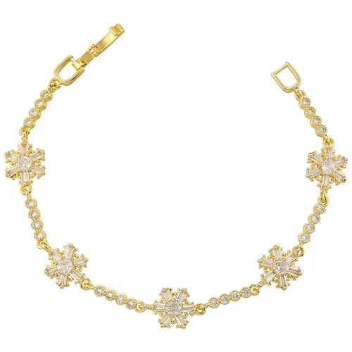 Elegant Glam Flower Copper Patchwork Plating Inlay Zircon 18K Gold Plated Bracelets
