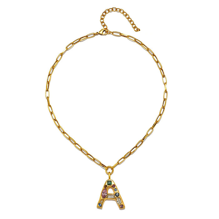 Simple Style Letter Copper Plating Zircon Pendant Necklace 1 Piece