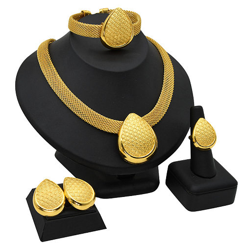 Estilo étnico redondo gotas de água losango cobre banhado a ouro pulseiras brincos colar