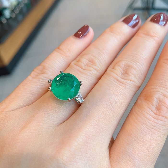 Glam Shiny Round Copper Artificial Gemstones Zircon Open Ring In Bulk