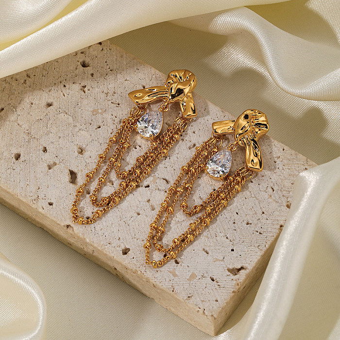 1 paire de boucles d'oreilles pendantes plaquées or 18 carats, Style Simple, incrustation de couleur unie, cuivre et Zircon