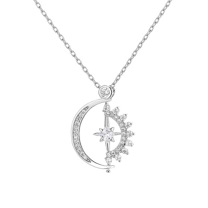 Fashion Star Moon Copper Inlay Zircon Pendant Necklace 1 Piece