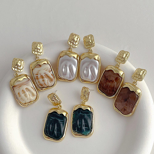 Simple Style Square Resin Copper Irregular Plating Earrings 1 Pair