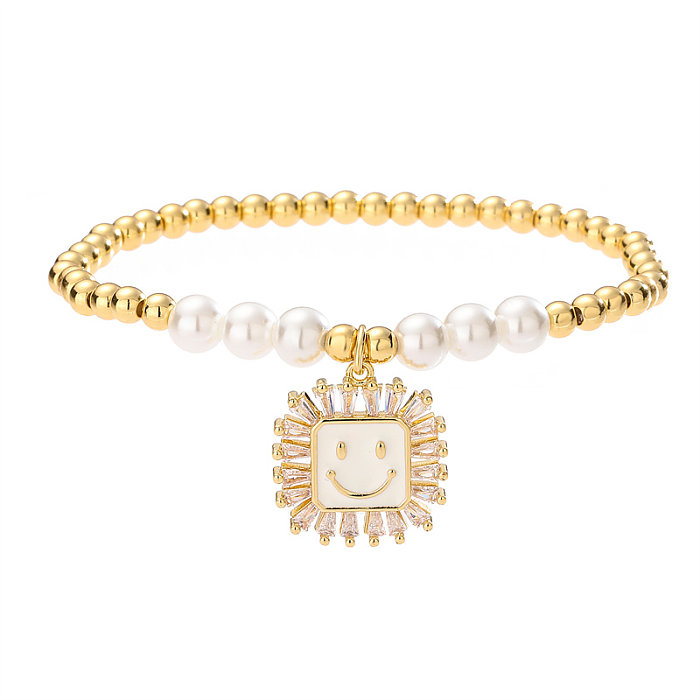 Bracelets en émail perlé en cuivre avec visage souriant géométrique Basic Lady Sweet
