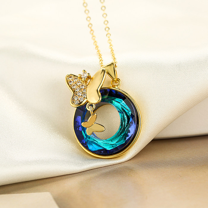 Elegant Butterfly Copper Plating Inlay Zircon 18K Gold Plated Pendant Necklace