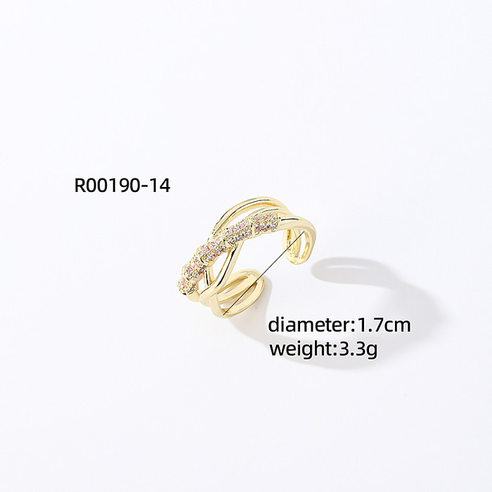 Anéis abertos de zircão assimétricos de cobre animal casual streetwear