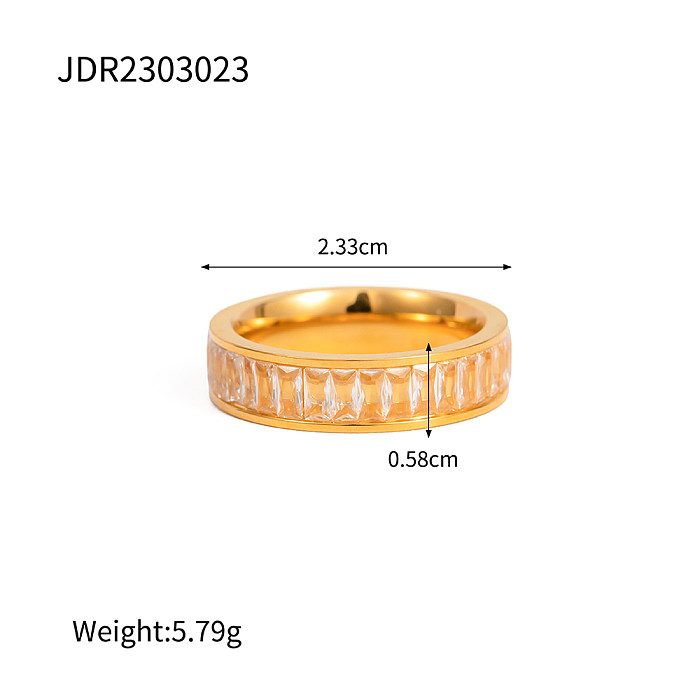 INS Style Shiny Round Stainless Steel Plating Inlay Zircon 18K Gold Plated Rings