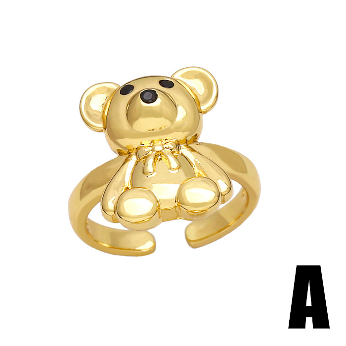 Offene Ringe mit süßem Bären-Kupfer-Inlay und 18-karätigem vergoldetem Zirkon