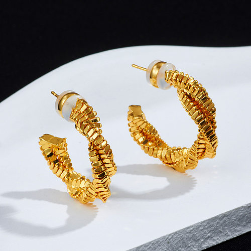 1 Pair Classic Style C Shape Plating Copper 24K Gold Plated Drop Earrings