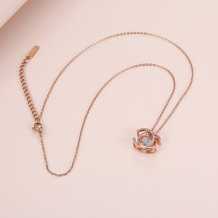 Classic Style C Shape Copper Plating Inlay Zircon Rose Gold Plated Pendant Necklace