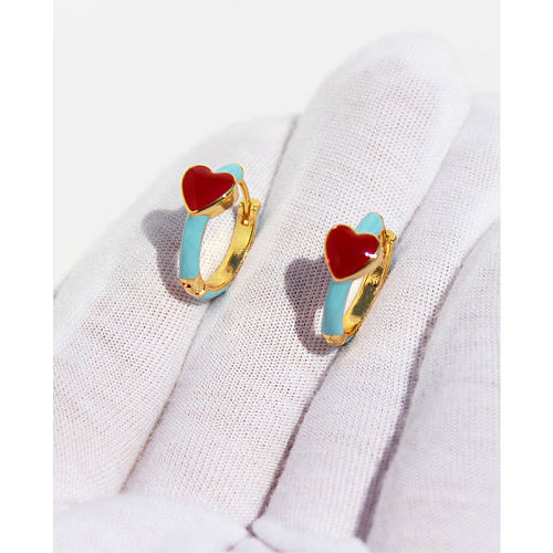 Fashion Heart Shape Copper Enamel Earrings 1 Pair