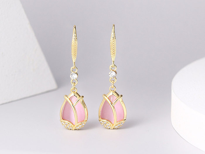 1 Pair Simple Style Water Droplets Inlay Copper Zircon Earrings