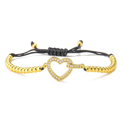 Bracelet réglable en forme de cœur, plaqué cuivre, or 18 carats, avec incrustation de Zircon géométrique, tournesol, amour