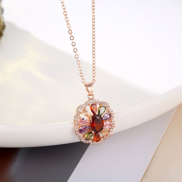 Simple Style Heart Shape Flower Copper Zircon Necklace Pendant In Bulk