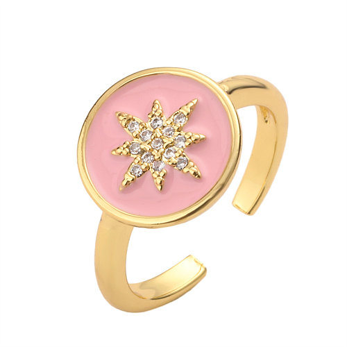 Retro Streetwear Hexagram Copper Enamel Plating Inlay Zircon Gold Plated Open Rings
