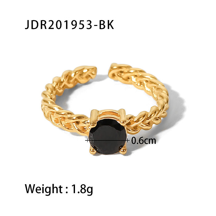 Retro Geometric Stainless Steel Gold Plated Zircon Open Ring