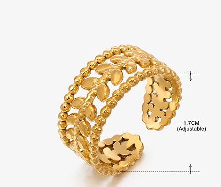 Wholesale Simple Style Leaves Stainless Steel Plating Hollow Out 18K Gold Plated Open Rings