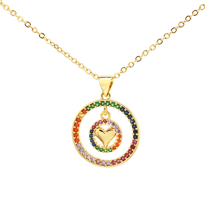 IG Style Shiny Heart Shape Copper 18K Gold Plated Zircon Pendant Necklace In Bulk