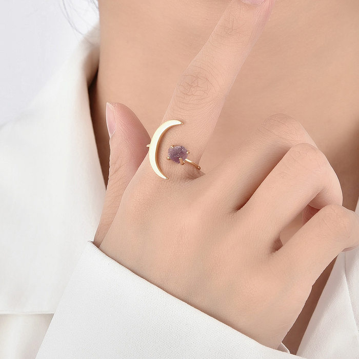 Fashion Moon Copper Ring, Ring Jewelry Moon Plating Artificial Gemstones Copper Rings