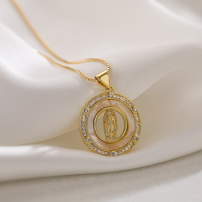 Australian Bronze 18K Gold Plating Inlaid Zircon Shell Virgin Mary Geometric Pendant Necklace Female Niche Personality Clavicle Chain
