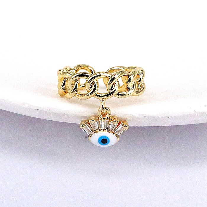 Hip-Hop Palm Eye Copper Gold Plated Zircon Open Ring 1 Piece
