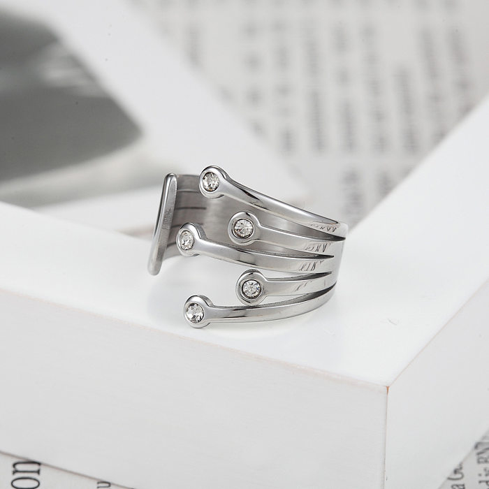 Fashion Geometric Titanium Steel Inlay Rhinestones Open Ring