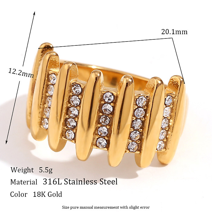 Basic Vintage Style Classic Style Geometric Stainless Steel Plating Inlay Rhinestones 18K Gold Plated Rings