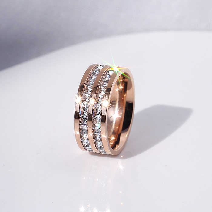 Schlichter geometrischer Titan-Stahl-Inlay-Ring mit künstlichen Strasssteinen, 1 Stück