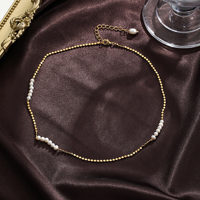 Collier plaqué or 18 carats avec perles d'eau douce géométriques élégantes