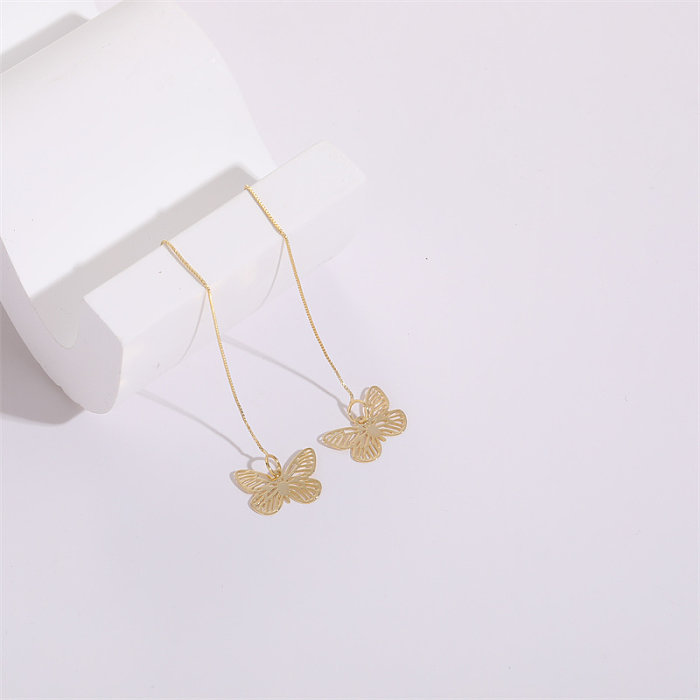 Fashion Butterfly Copper Gold Plated Zircon Ear Line 1 Pair