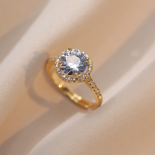 Lady Solid Color Copper Plating Inlay Zircon Open Rings