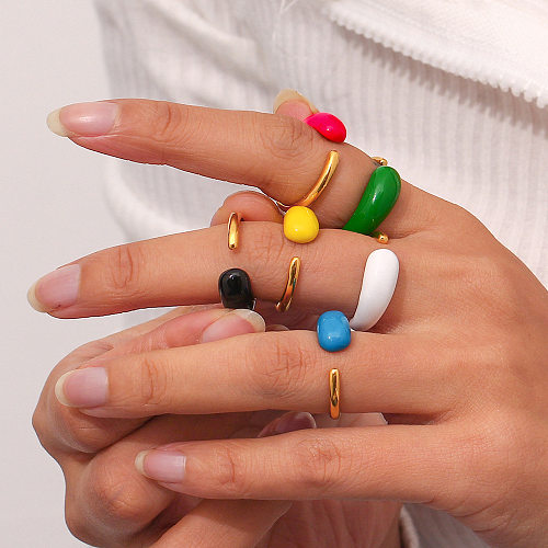 Offene Ringe mit geometrischer Retro-Streetwear-Emaille-Beschichtung aus Edelstahl