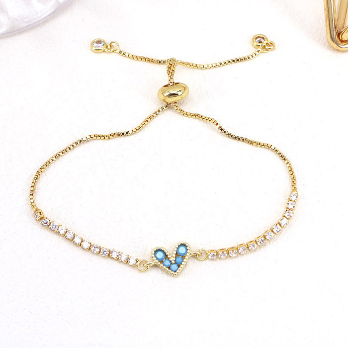 Simple Copper Inlaid Color Zircon Heart-shaped Bracelet