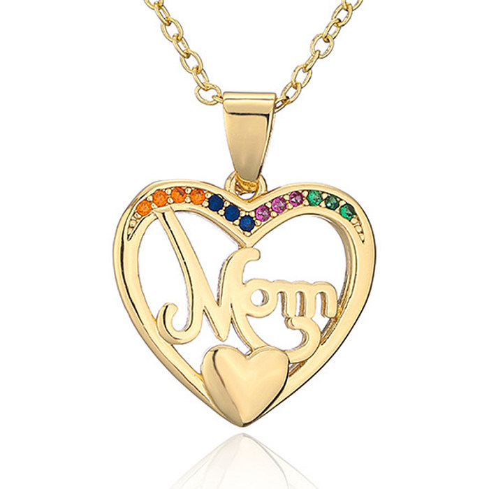 1 Piece Fashion MAMA Heart Shape Copper Inlay Zircon Pendant Necklace