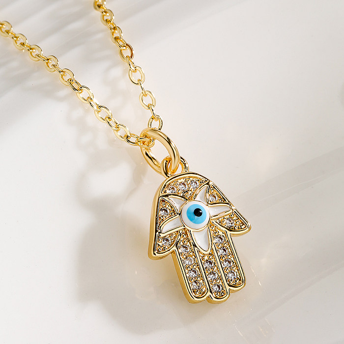 1 Stück Mode Teufelsauge Hand der Fatima Kupfer Emaille Inlay Zirkon Anhänger Halskette