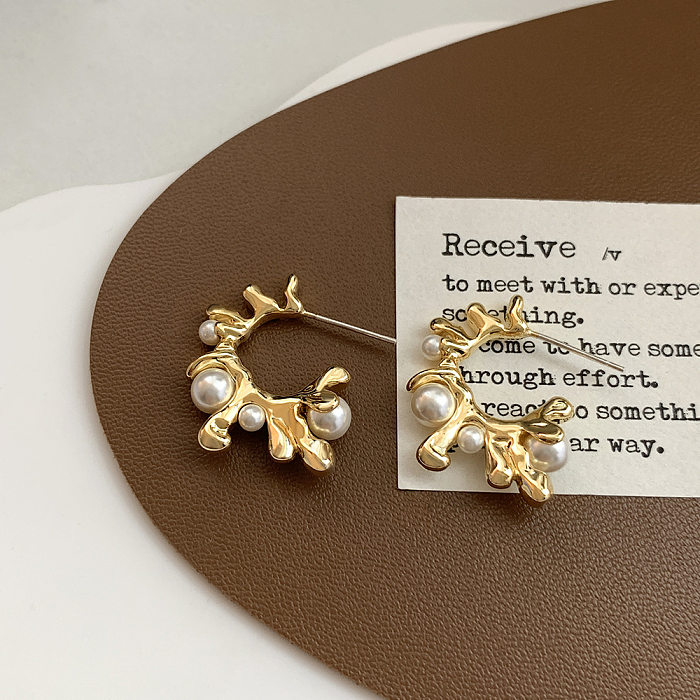 1 Pair Streetwear Irregular Plating Inlay Copper Artificial Pearls Ear Studs