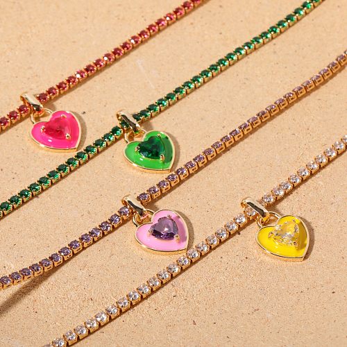 Casual Simple Style Heart Shape Brass Plating Inlay Zircon 18K Gold Plated Pendant Necklace