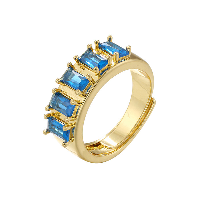 Elegant Shiny Solid Color Copper Plating Inlay Zircon 18K Gold Plated Open Rings