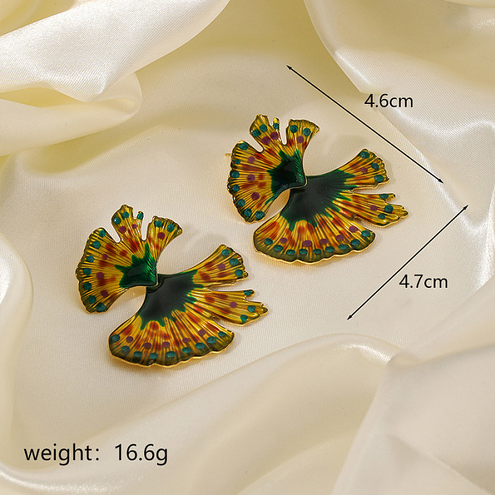 1 Pair Hawaiian Vacation Leaf Ginkgo Leaf Painted Enamel Plating Copper 18K Gold Plated Ear Studs