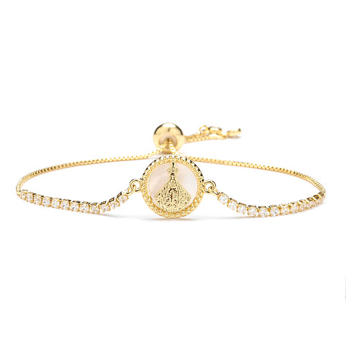 1 Piece Classic Style Round Virgin Mary Copper Inlay Zircon Bracelets