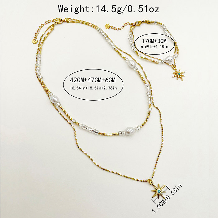Glam Commute Star – collier en acier inoxydable, Imitation de perles, incrustation de Zircon plaqué or