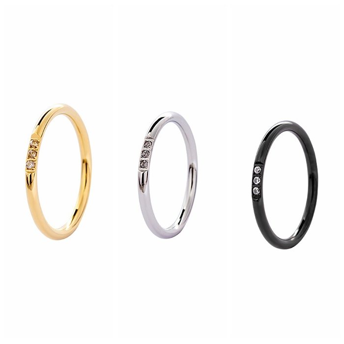 Lady Simple Style Geometric Titanium Steel Inlay Zircon Rings