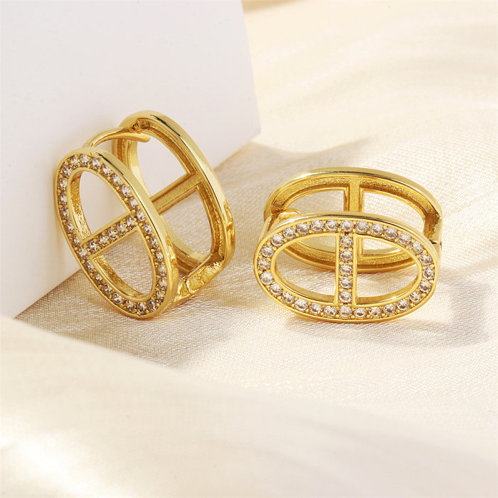 1 Pair Luxurious Shiny Pig Nose Plating Inlay Copper Zircon 18K Gold Plated Hoop Earrings