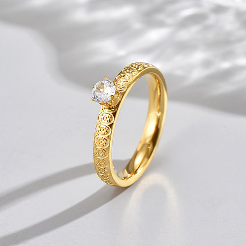 Fashion Round Stainless Steel Inlay Zircon Rings 1 Piece
