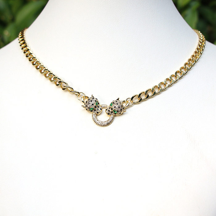 Ensemble de bracelets et colliers en cuivre plaqué or avec pendentif léopard, à la mode, en Zircon
