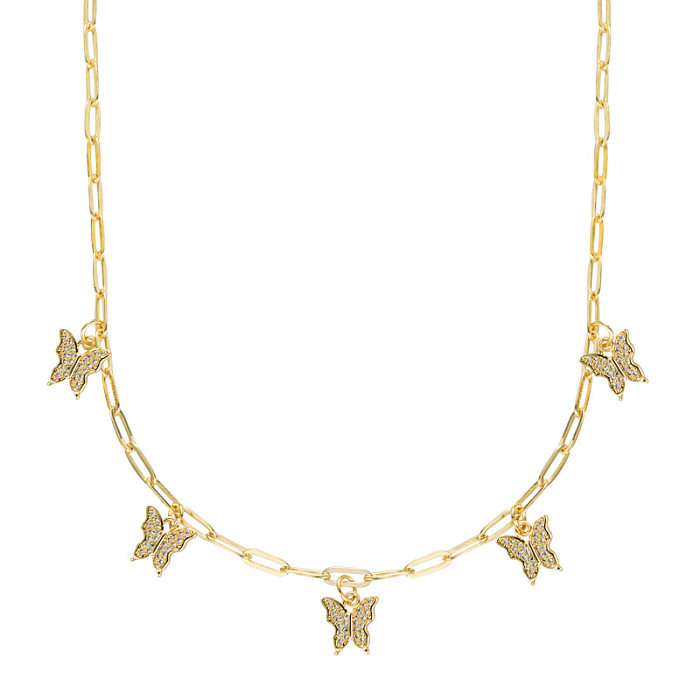 Simple Butterfly  Copper Plated 18K Gold Inlaid Zircon Necklace