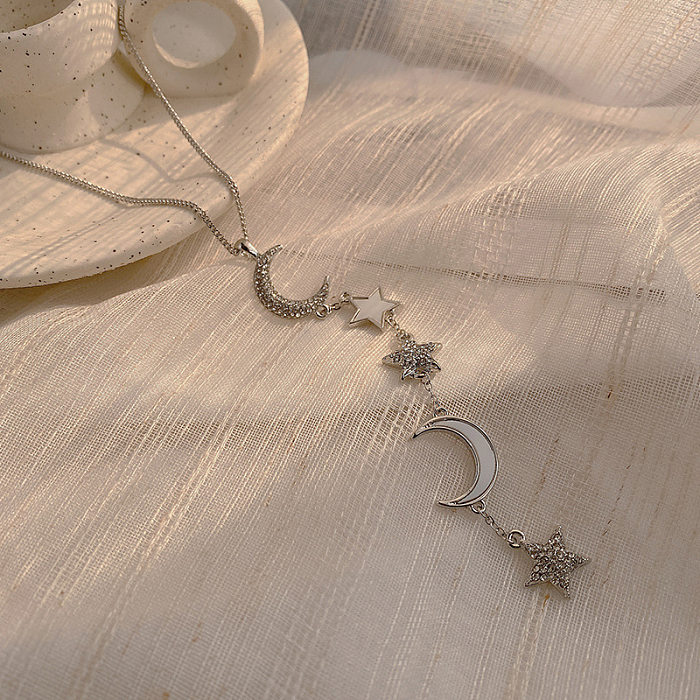 Glam Star Moon Copper Plating Rhinestones Necklace 1 Piece